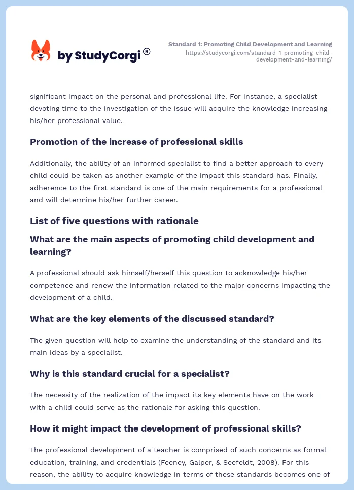 Standard 1: Promoting Child Development and Learning. Page 2