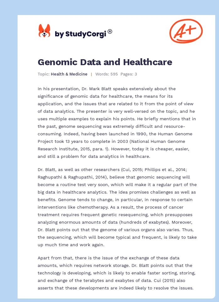 Genomic Data and Healthcare. Page 1