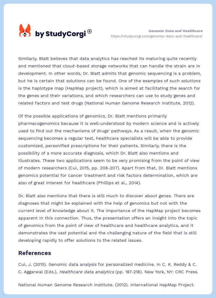 Genomic Data and Healthcare. Page 2
