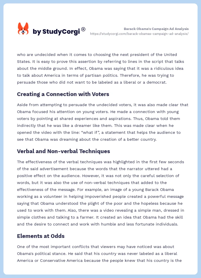 Barack Obama's Campaign Ad Analysis. Page 2