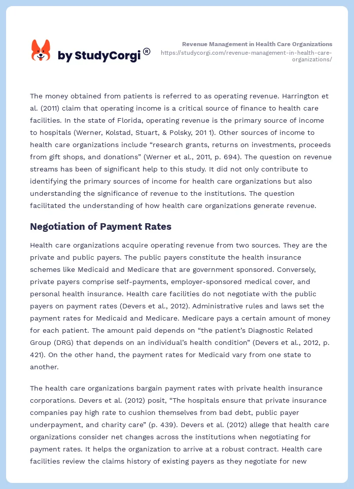 Revenue Management in Health Care Organizations. Page 2