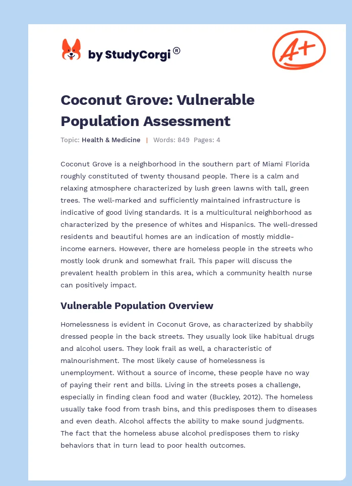 Coconut Grove: Vulnerable Population Assessment. Page 1
