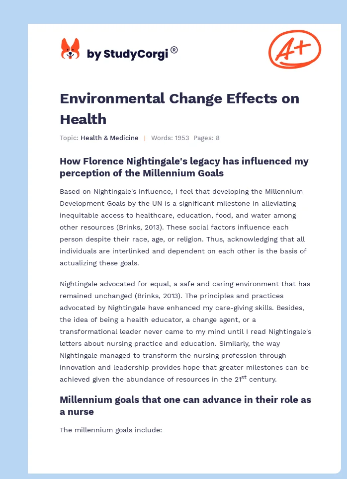 Environmental Change Effects on Health. Page 1