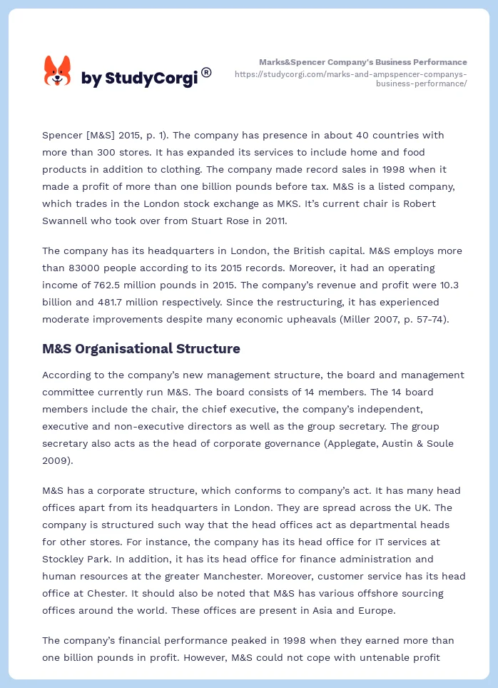 Marks&Spencer Company's Business Performance. Page 2