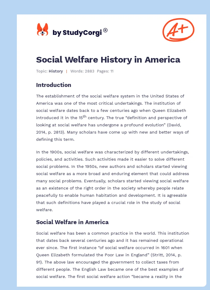 Social Welfare History in America. Page 1