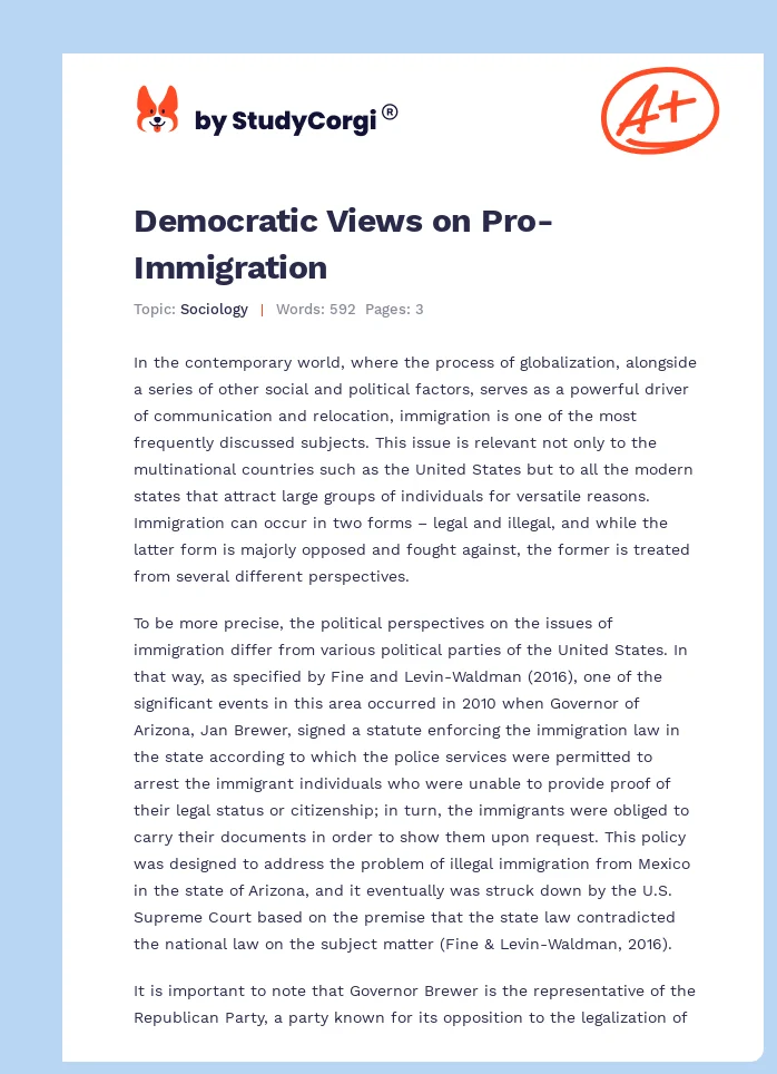 Democratic Views on Pro-Immigration. Page 1