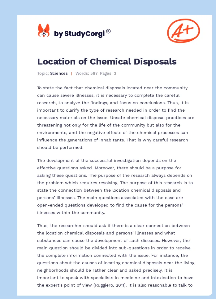 Location of Chemical Disposals. Page 1