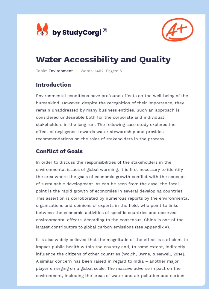 Water Accessibility and Quality. Page 1