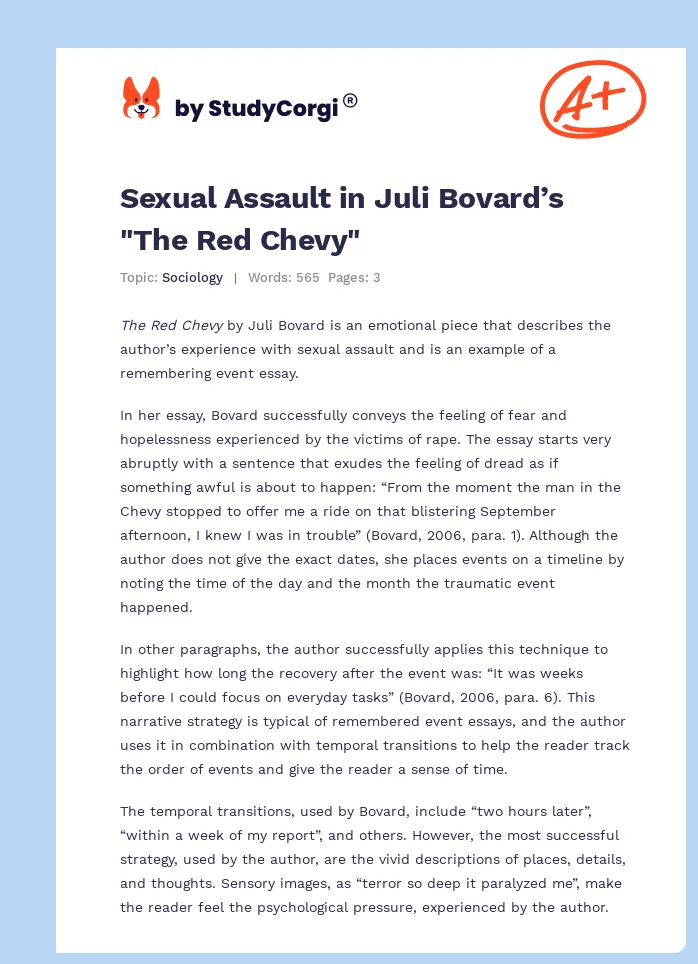 Sexual Assault in Juli Bovard’s "The Red Chevy". Page 1