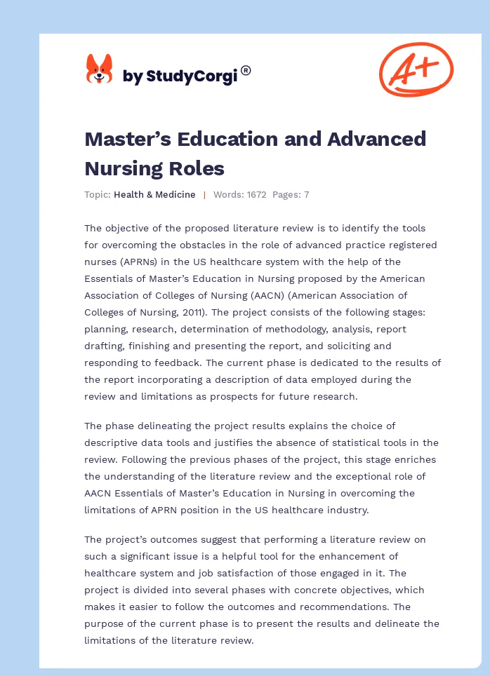 Master’s Education and Advanced Nursing Roles. Page 1