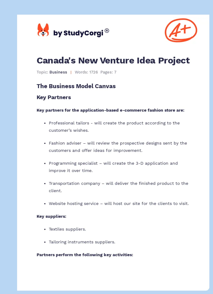 Canada's New Venture Idea Project. Page 1