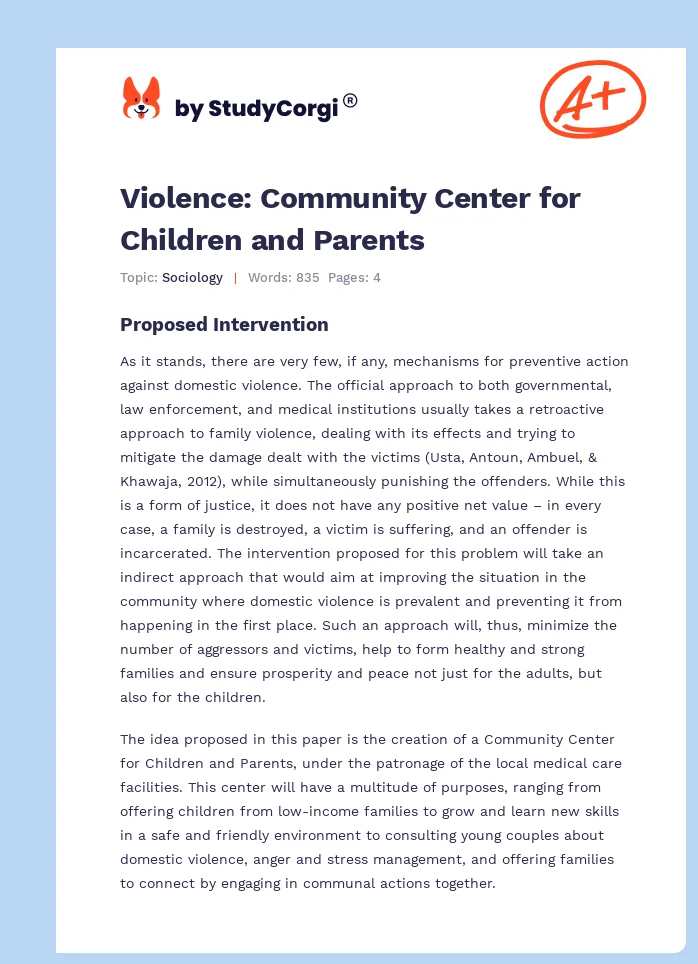 Violence: Community Center for Children and Parents. Page 1
