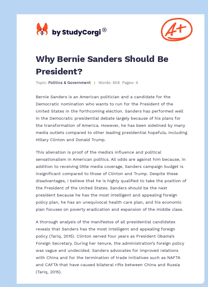 Why Bernie Sanders Should Be President?. Page 1