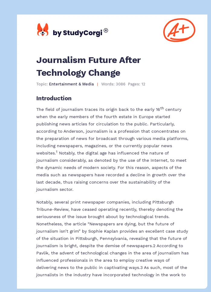 Journalism Future After Technology Change. Page 1