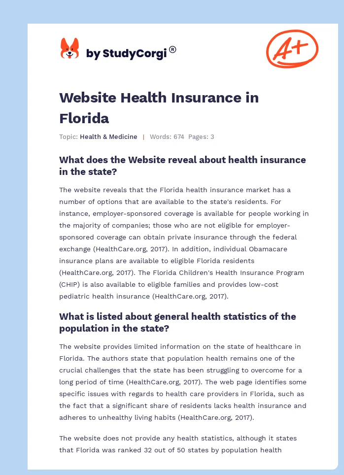 Website Health Insurance in Florida. Page 1
