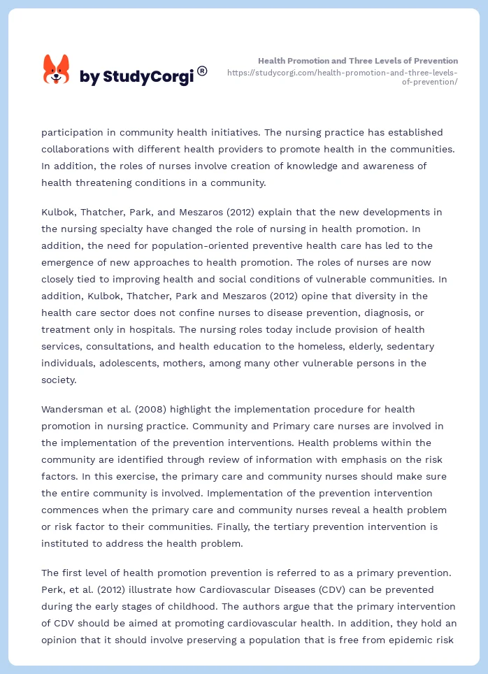 Health Promotion and Three Levels of Prevention. Page 2