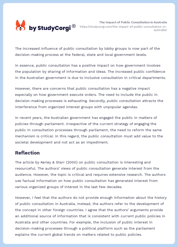 The Impact of Public Consultation in Australia. Page 2