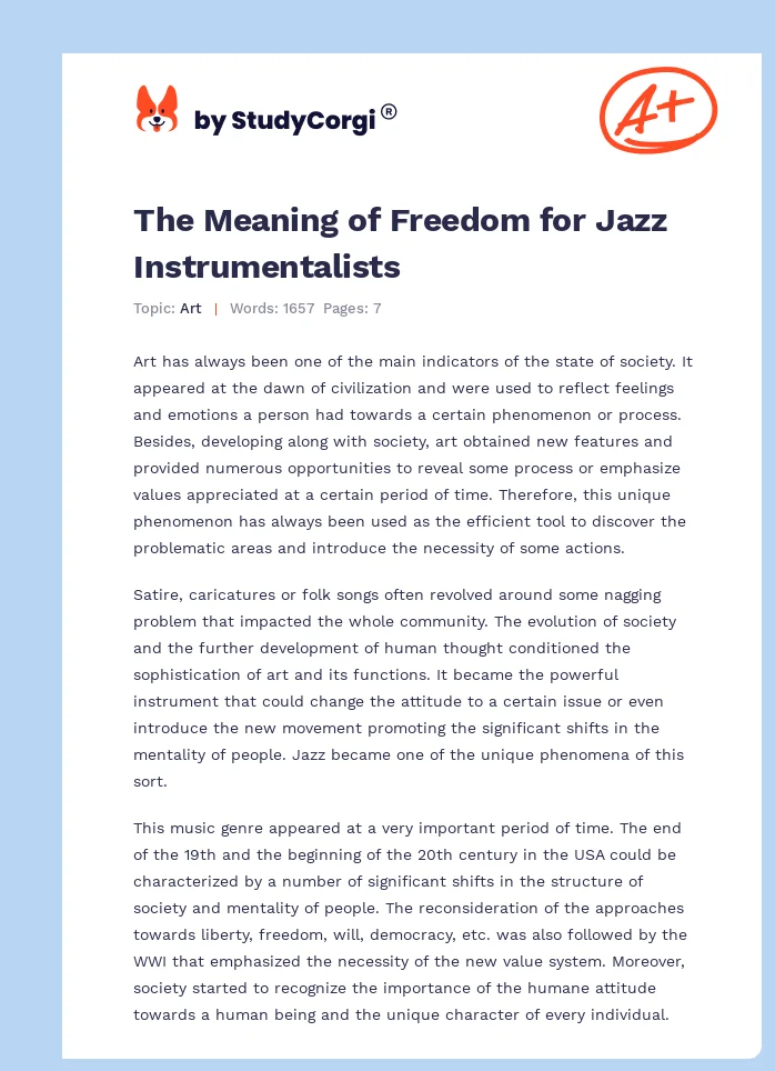 The Meaning of Freedom for Jazz Instrumentalists. Page 1