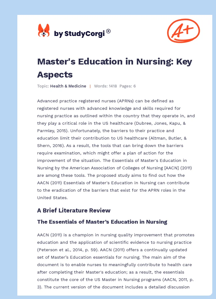 Master's Education in Nursing: Key Aspects. Page 1