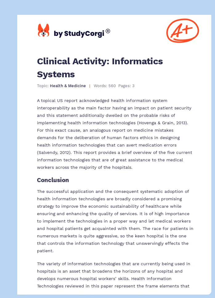 Clinical Activity: Informatics Systems. Page 1
