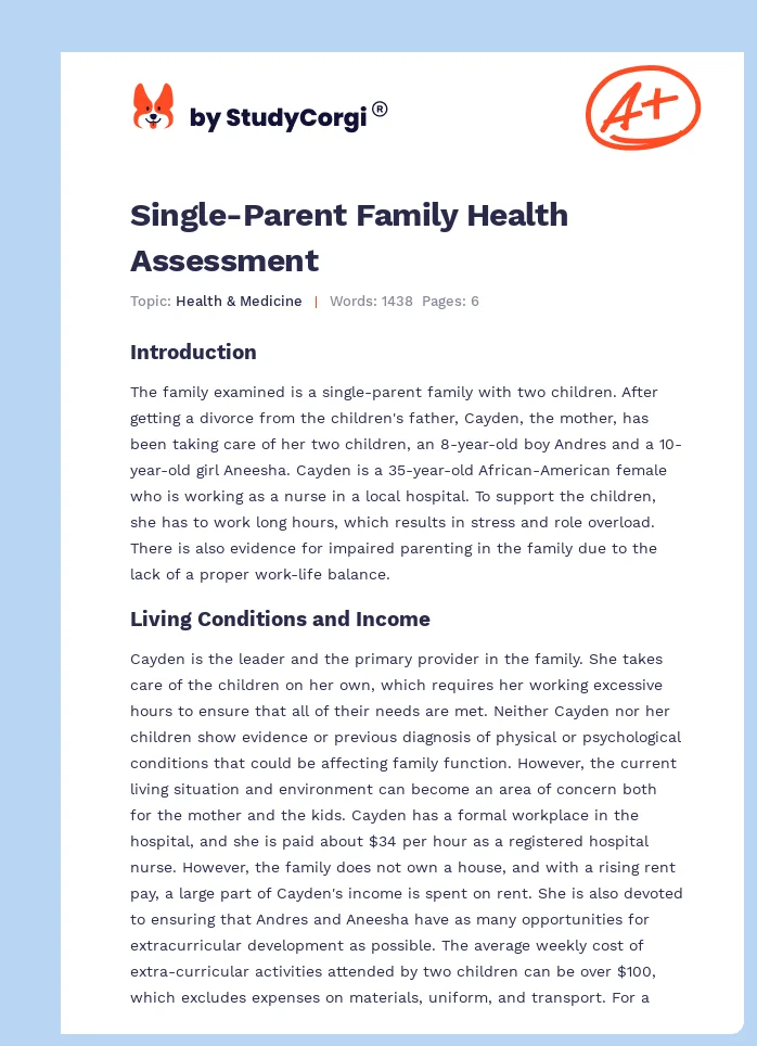 Single-Parent Family Health Assessment. Page 1