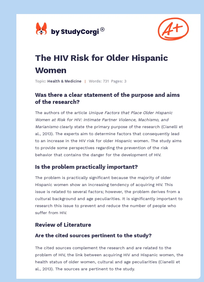 The HIV Risk for Older Hispanic Women. Page 1
