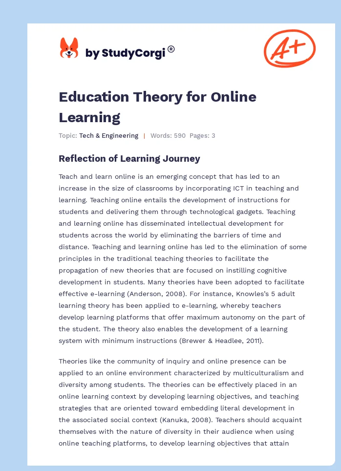 Education Theory for Online Learning. Page 1