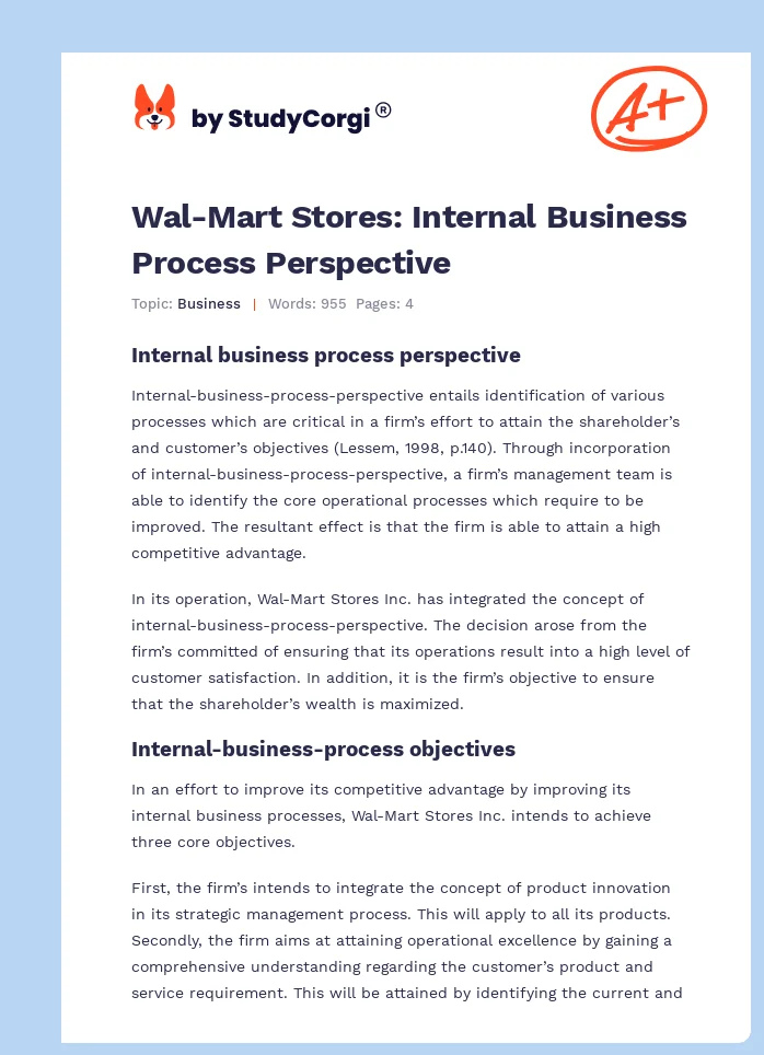 Wal-Mart Stores: Internal Business Process Perspective. Page 1