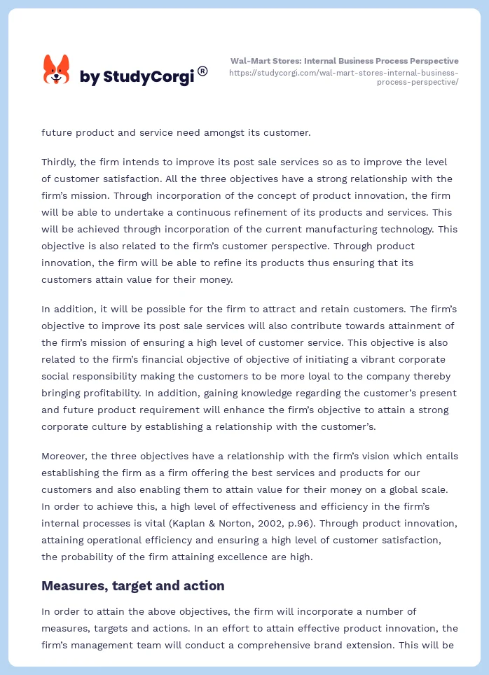 Wal-Mart Stores: Internal Business Process Perspective. Page 2