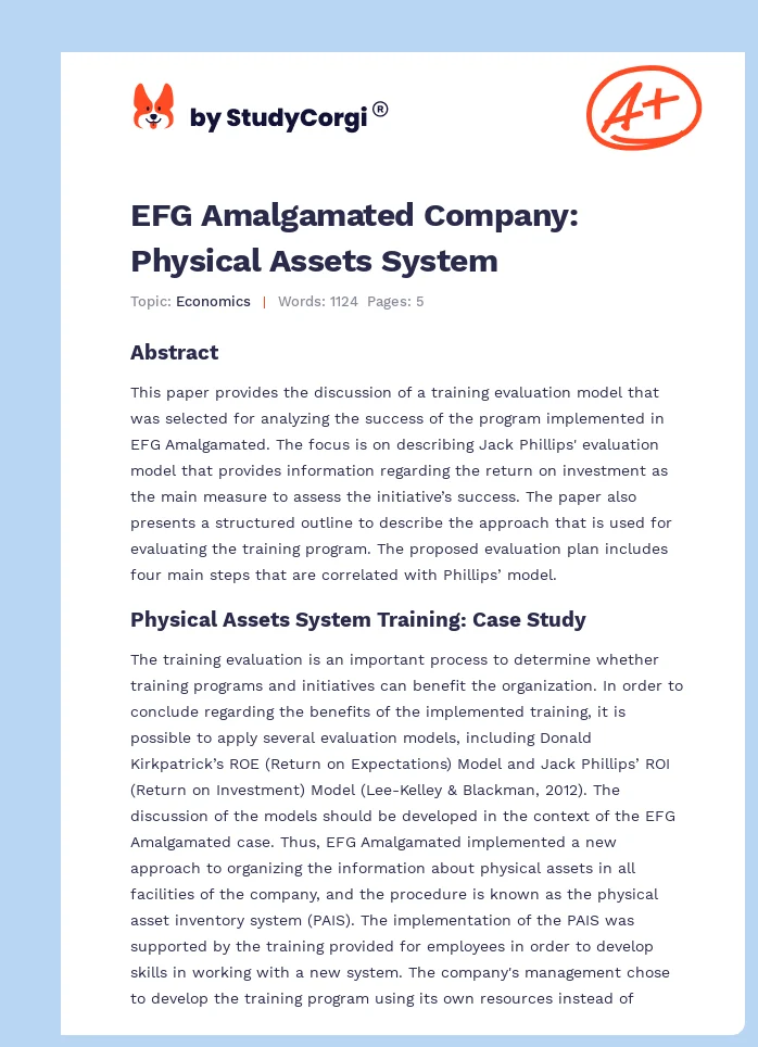 EFG Amalgamated Company: Physical Assets System. Page 1