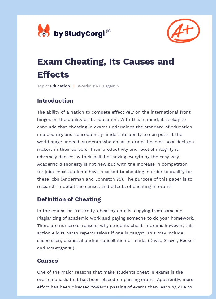 Exam Cheating, Its Causes and Effects. Page 1