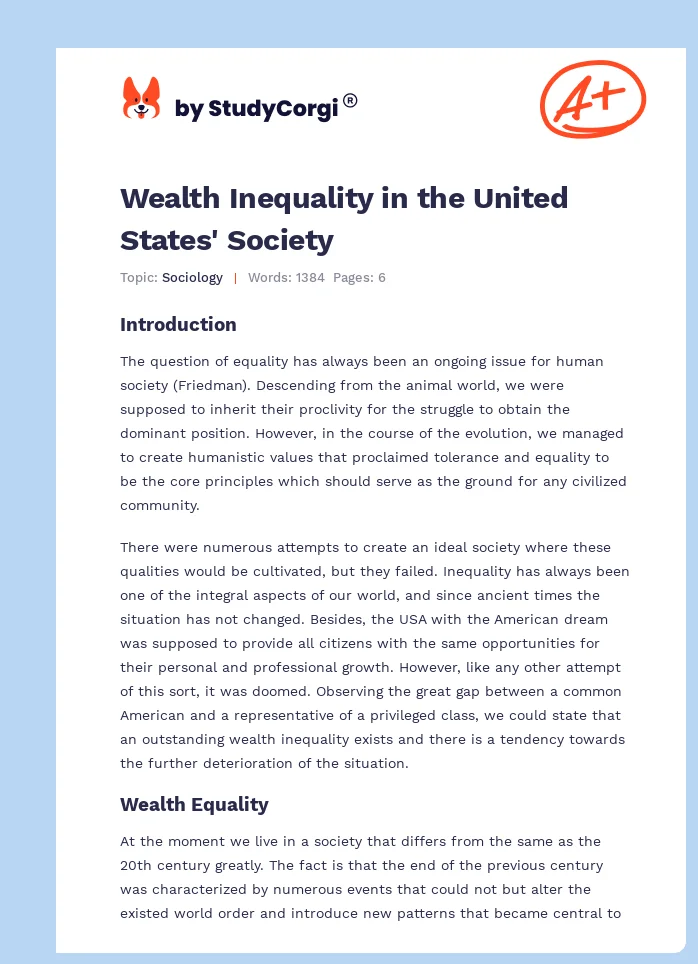 Wealth Inequality in the United States' Society. Page 1