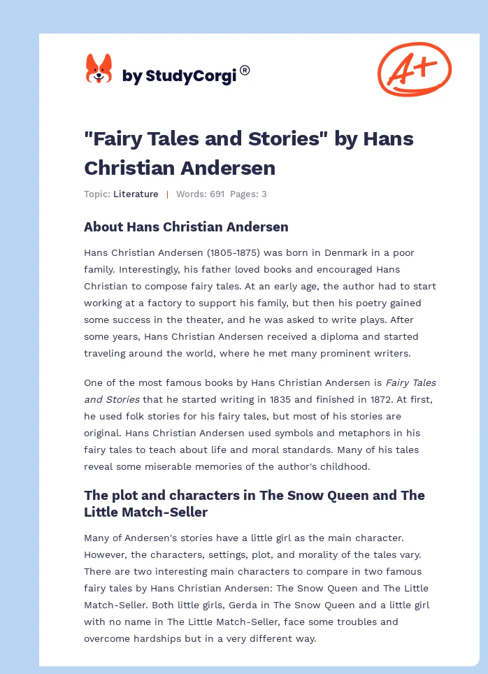 "Fairy Tales and Stories" by Hans Christian Andersen. Page 1