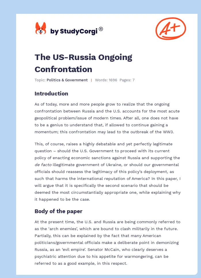 The US-Russia Ongoing Confrontation. Page 1