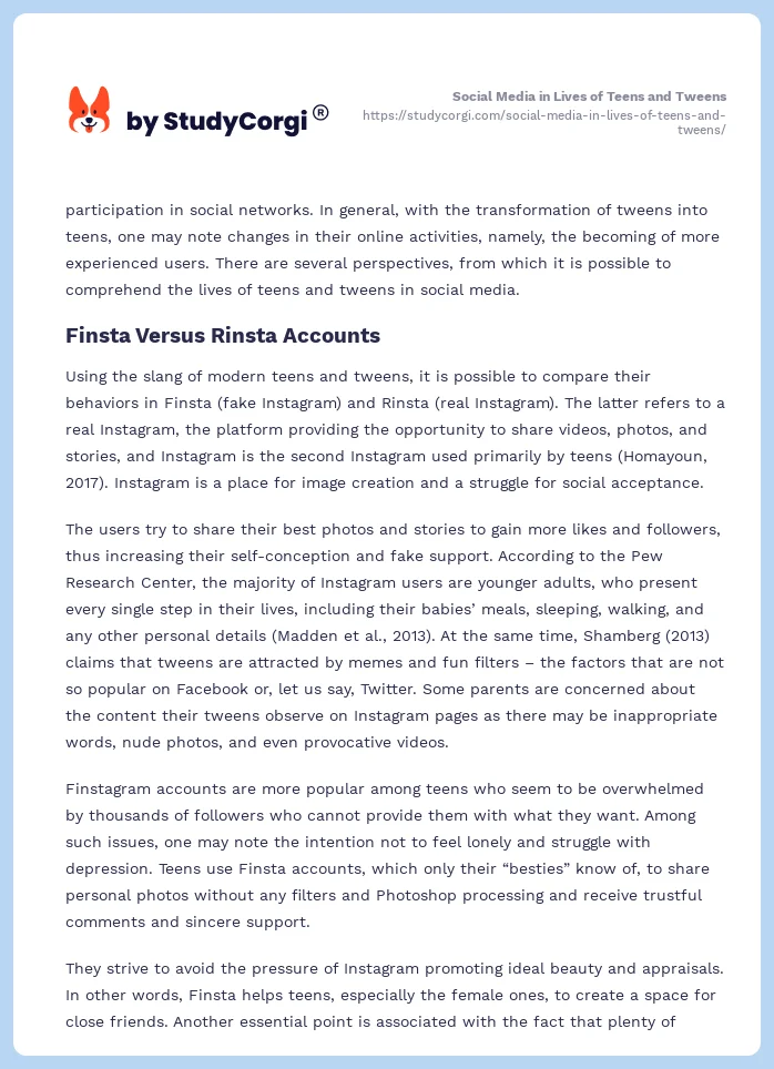 Social Media in Lives of Teens and Tweens. Page 2