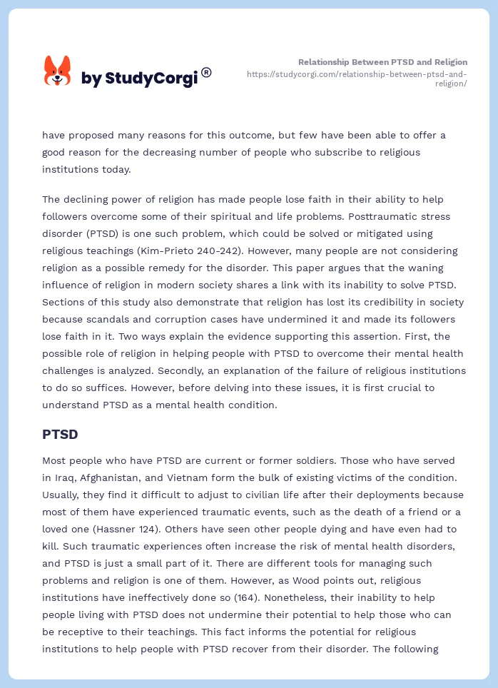 Relationship Between PTSD and Religion. Page 2