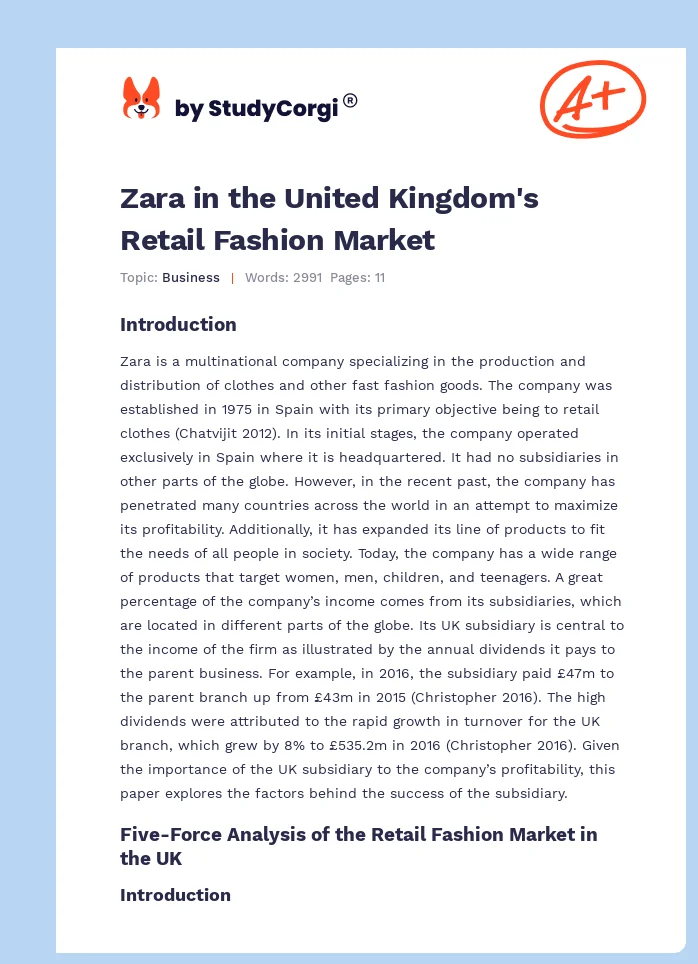 Zara in the United Kingdom's Retail Fashion Market. Page 1
