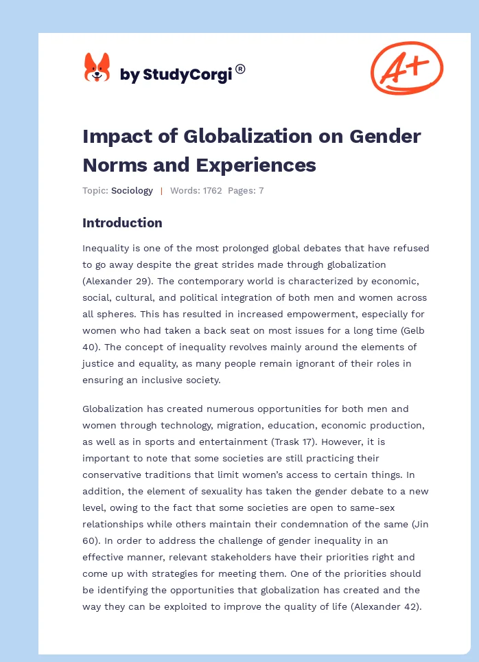 Impact of Globalization on Gender Norms and Experiences. Page 1