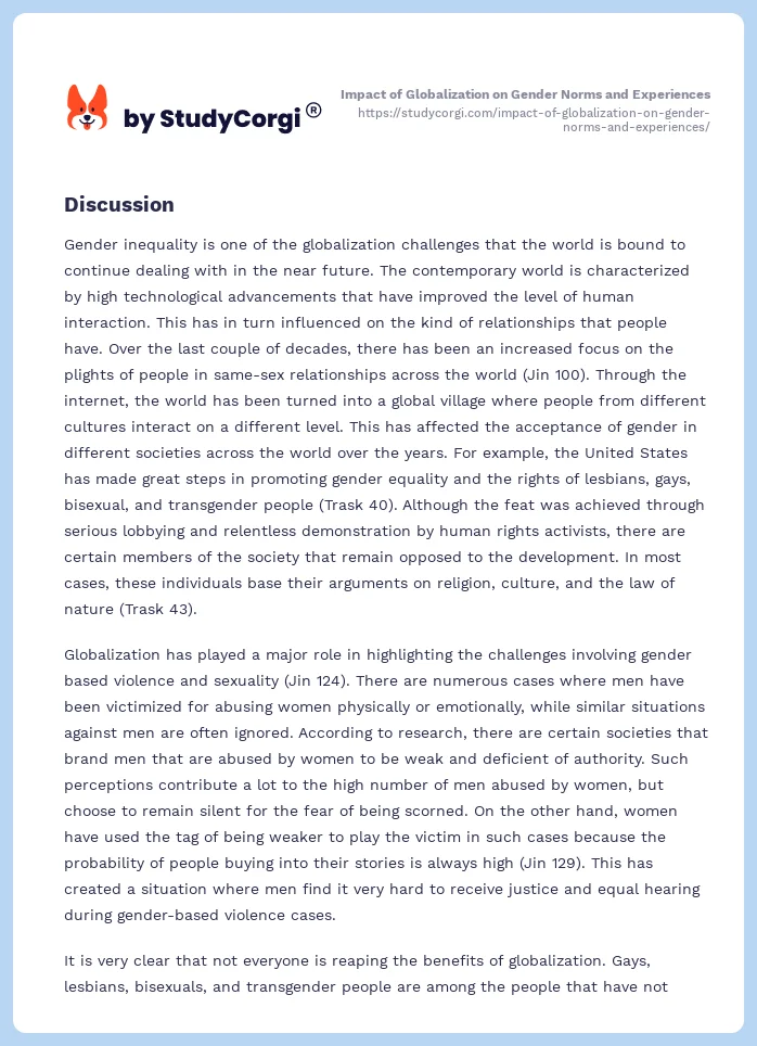 Impact of Globalization on Gender Norms and Experiences. Page 2