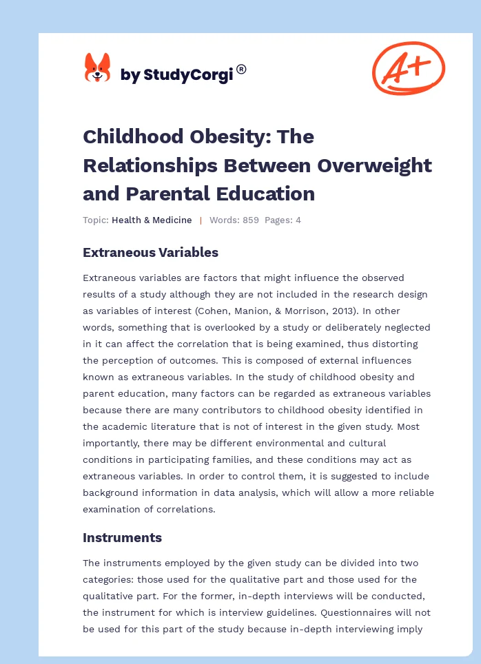 Childhood Obesity: The Relationships Between Overweight and Parental Education. Page 1