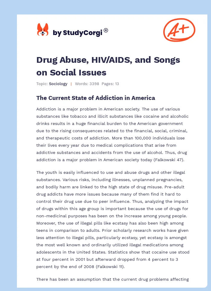 Drug Abuse, HIV/AIDS, and Songs on Social Issues. Page 1