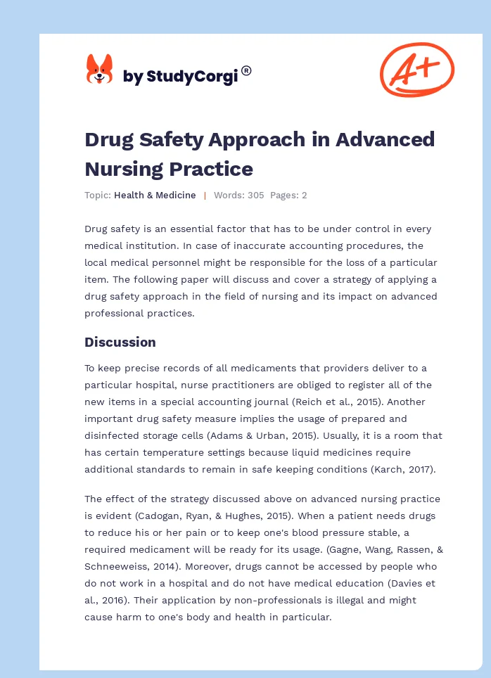 Drug Safety Approach in Advanced Nursing Practice. Page 1