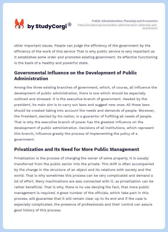 Public Administration: Planning and Economics. Page 2