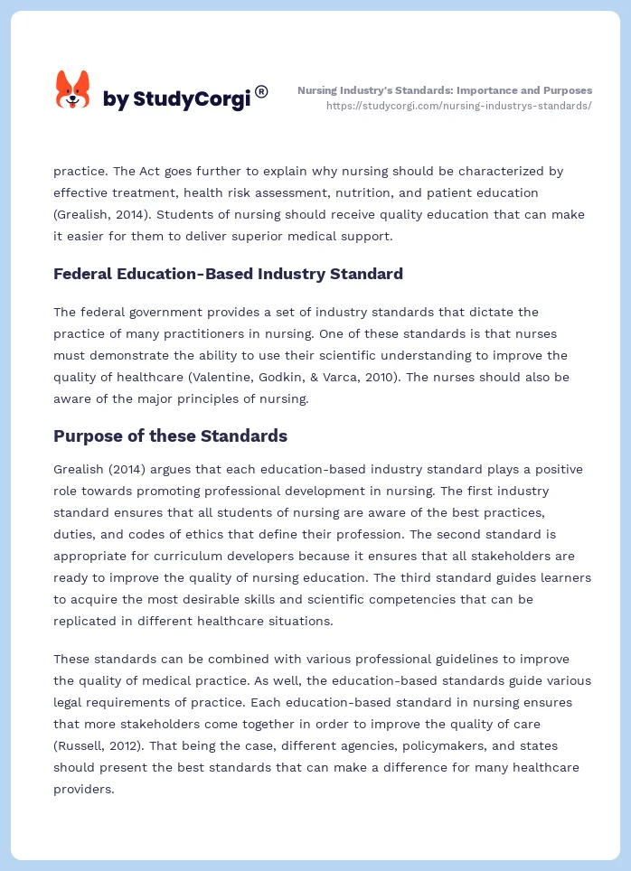 Nursing Industry's Standards: Importance and Purposes. Page 2