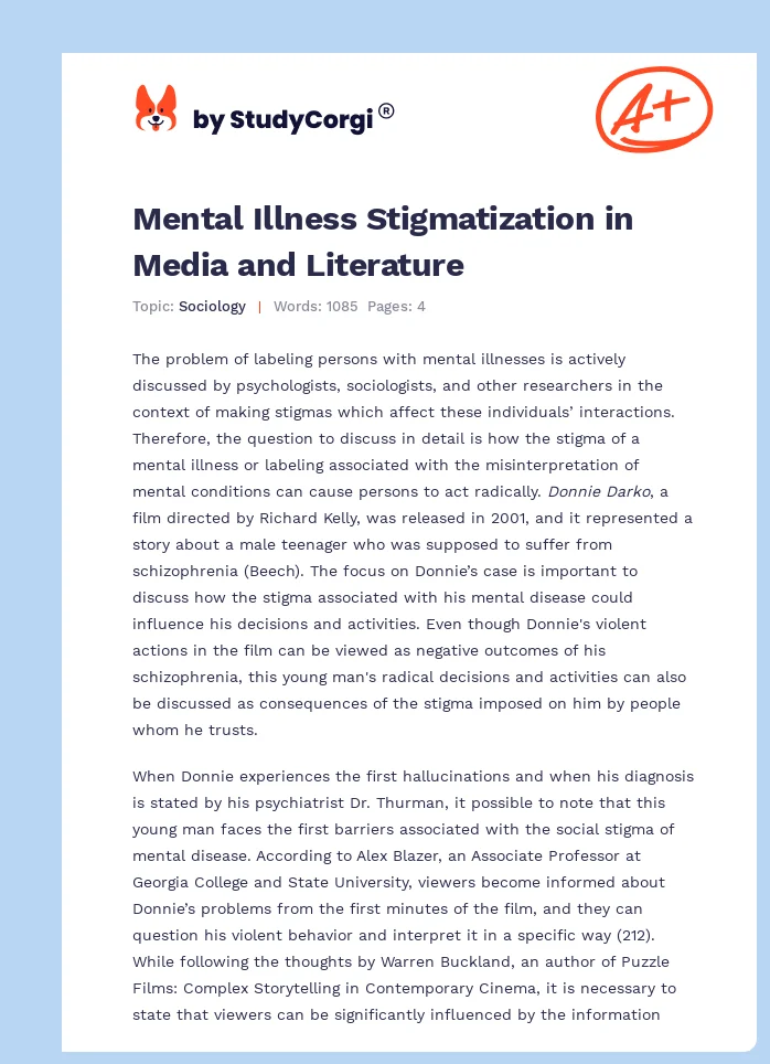Mental Illness Stigmatization in Media and Literature. Page 1