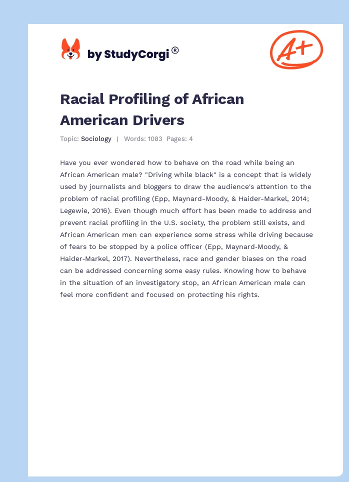 Racial Profiling of African American Drivers. Page 1