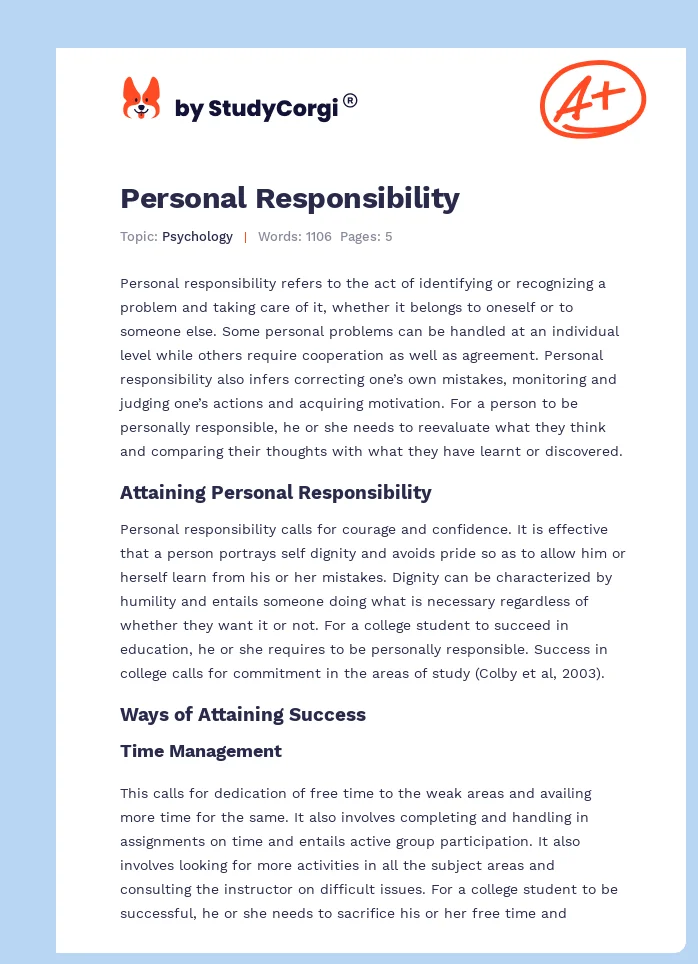 Personal Responsibility. Page 1
