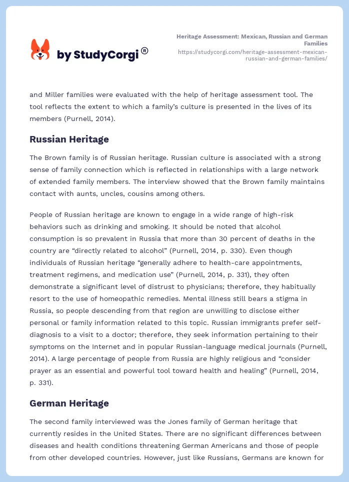 Heritage Assessment: Mexican, Russian and German Families. Page 2