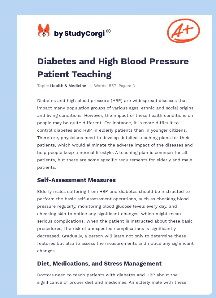 Diabetes and High Blood Pressure Patient Teaching. Page 1
