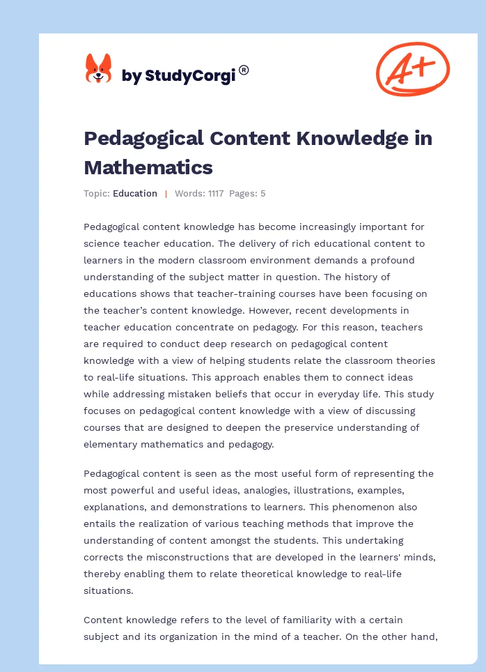 Pedagogical Content Knowledge in Mathematics. Page 1
